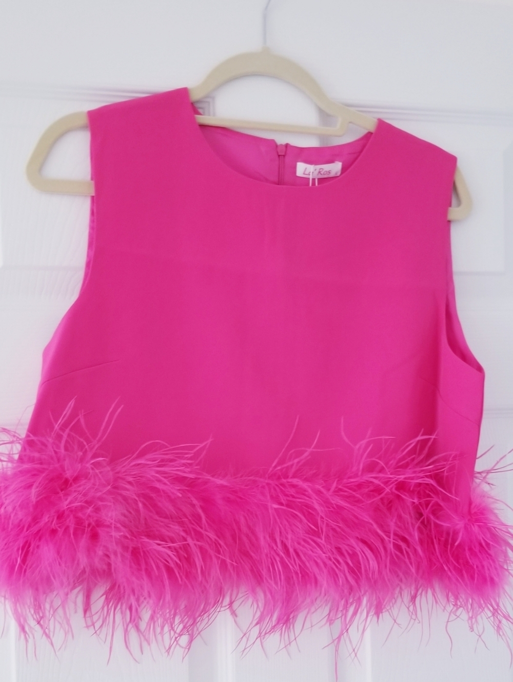 La Ros Hot Pink Feather Trim Sleeveless Top